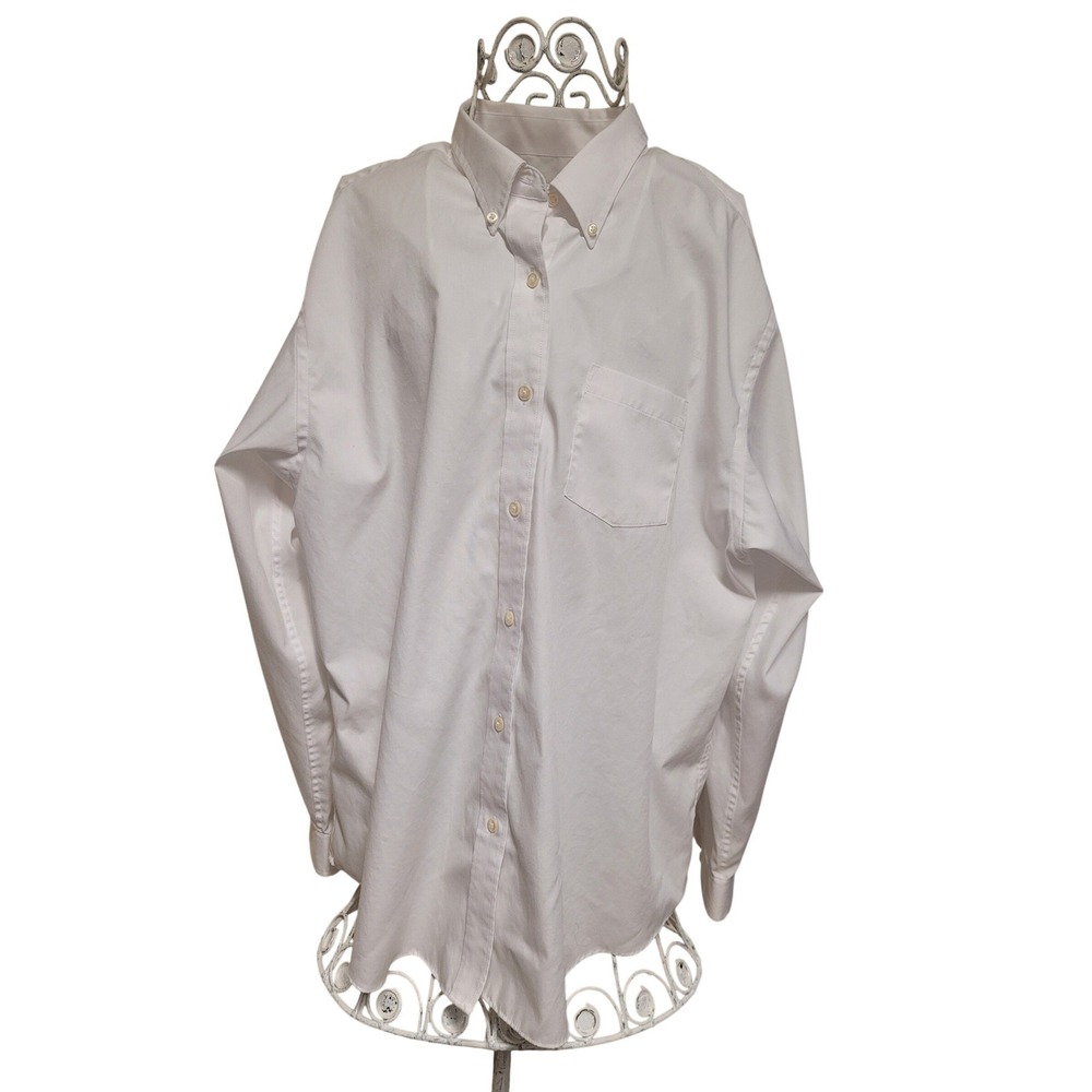 Van Heusen For Her Womens White Tailored Preppy Shirt XL Cotton Blend Perm Press